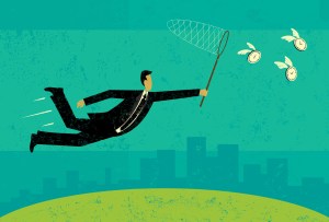 Getting more time A businessman trying to get more time with a butterfly net. The man and background are on separate labeled layers.